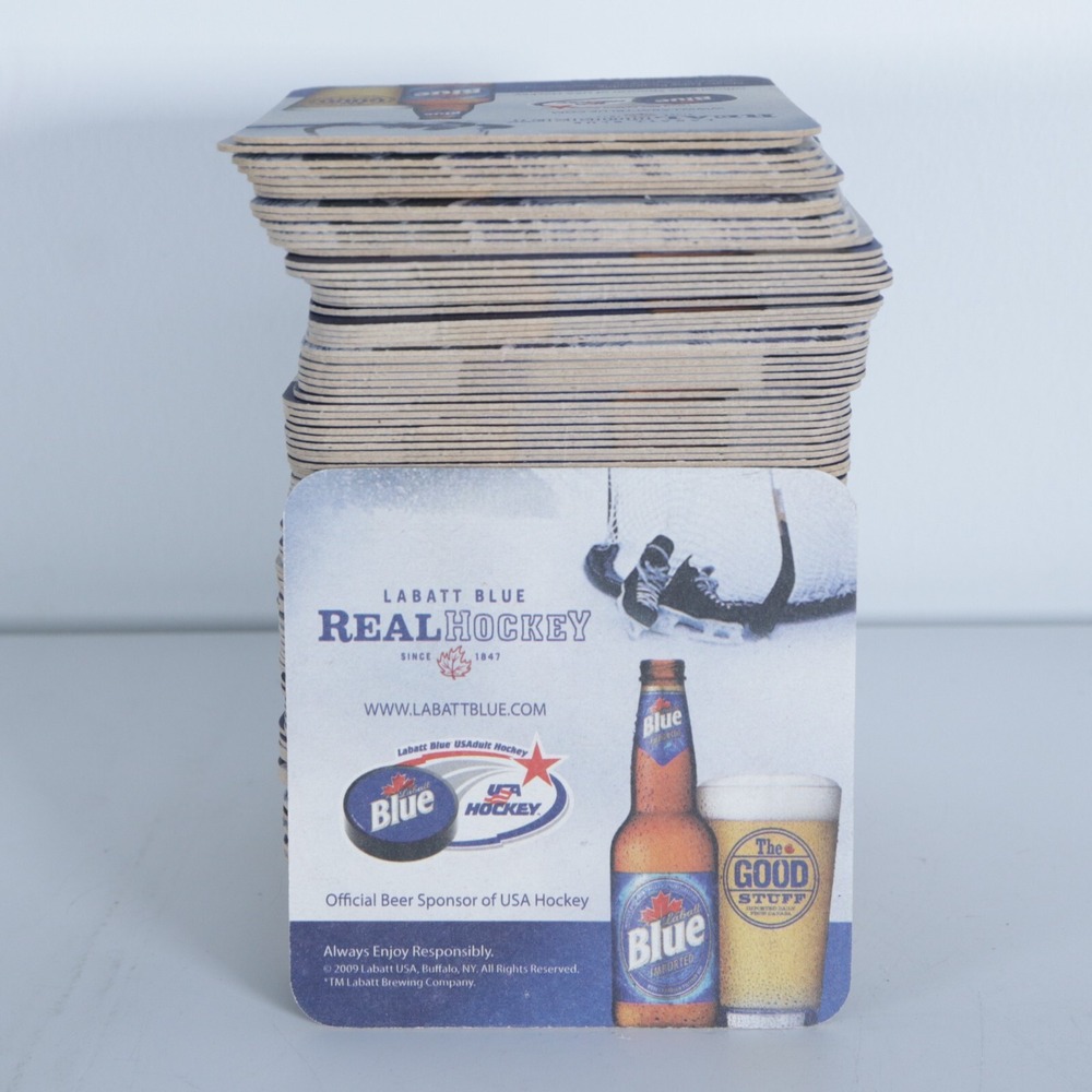 110 Labatt Blue Real Hockey The Good Stuff  Beer Coasters USA Hockey
